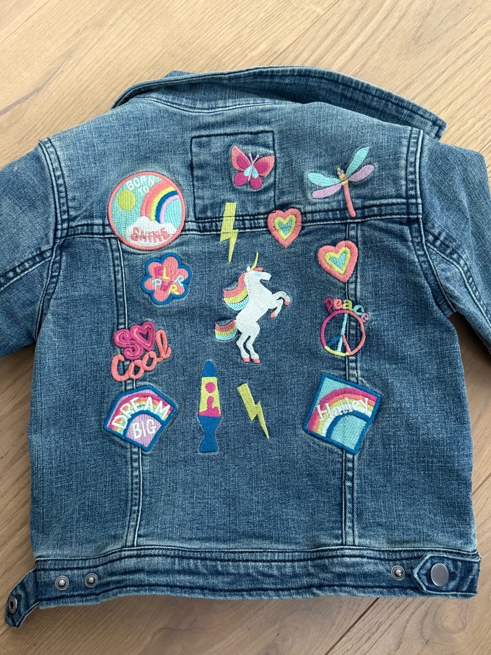 NWOT-Hatley Girls' 3T Denim Embroidered Jean Jacket unicorns,butterflies MSRP$85
